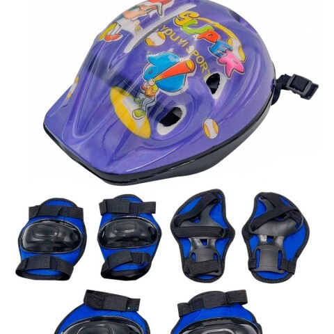 Rodillera Y Casco Cat Kit Protecciones Bici Patines Skate variante color AZULDIBUJO 2