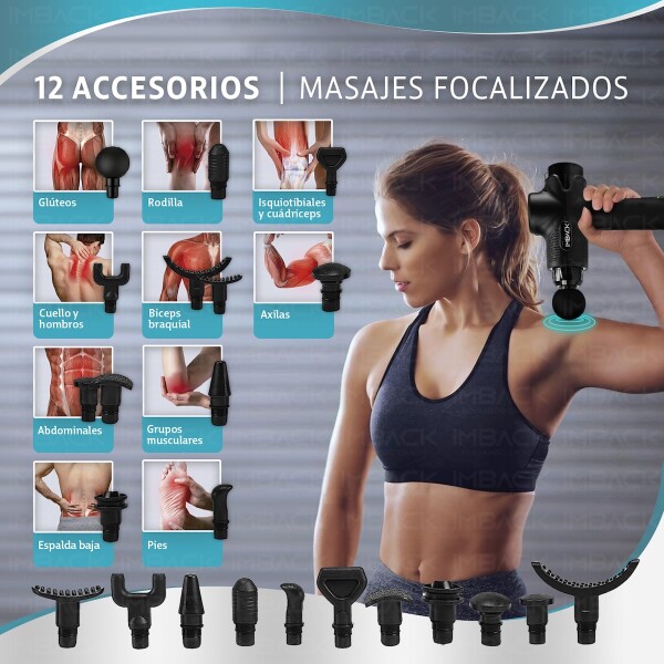 Masajeador 12 Cabezales Pistola Inalambrico Portatil Corporal Motor Profesional MSJ007 Masajeador 12 Cabezales Pistola Inalambrico Portatil Corporal Motor Profesional MSJ007