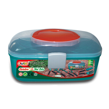 Juego Set de Herramientas Jardín Plástico p/Niños con Valija Verde