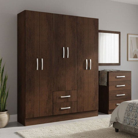 Combo Ropero 6 Puertas Con Perchero Y Cajonera 4 Cajones - Rustico Combo Ropero 6 Puertas Con Perchero Y Cajonera 4 Cajones - Rustico