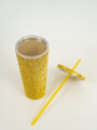 Vaso Con Tapa + Sorbito Strass Dorado