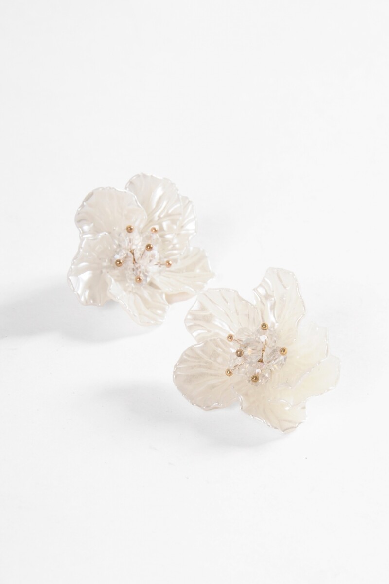 Caravanas flor con mostacillas plateado
