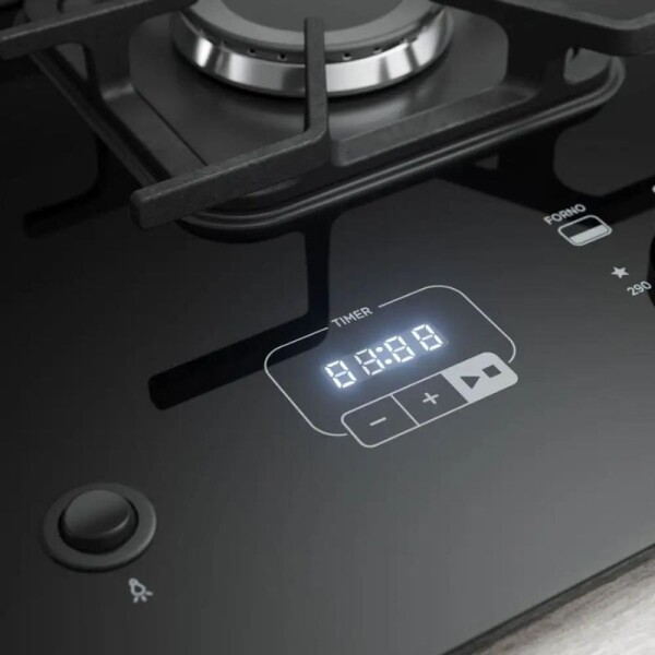 COCINA 5H A GAS CON TIMER DECORATO VETRO INOXIDABLE COCINA 5H A GAS CON TIMER DECORATO VETRO INOXIDABLE