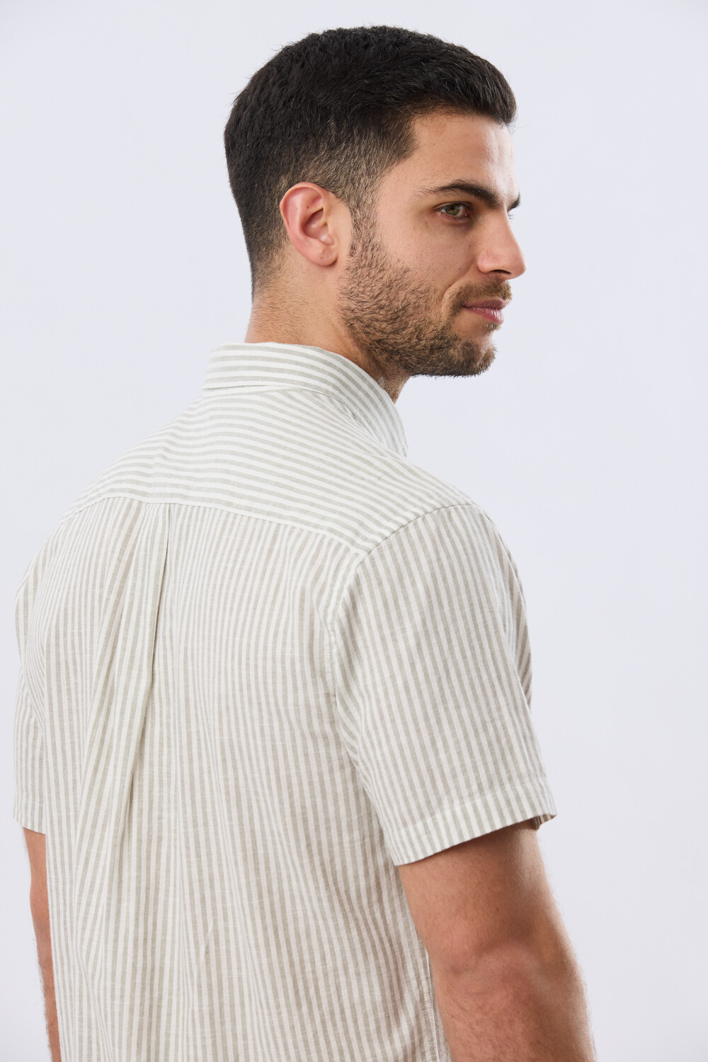 CAMISA RAYADA DE LINO Verde
