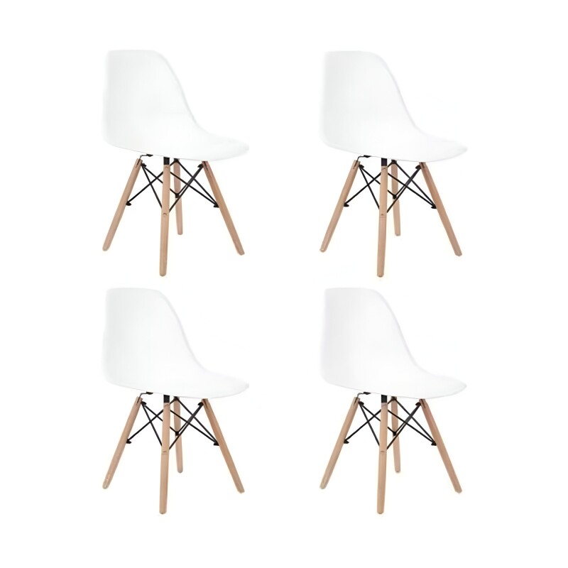Pack 4 Sillas De Comedor Eames Lumax De Diseño Moderno Con Patas De Madera Blanco