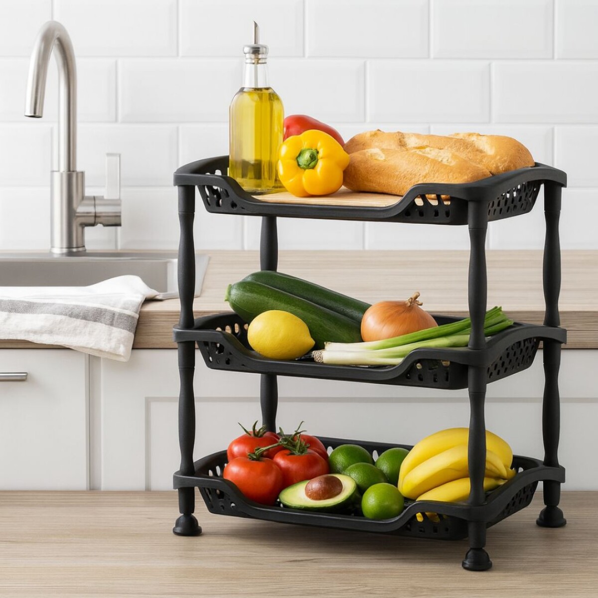 ESTANTE FRUTERO ORGANIZADOR ARQPLAST NEGRO X 3 - NEGRO 