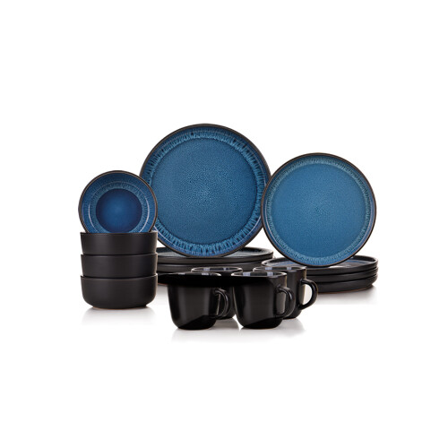 JUEGO VAJILLA 16 PIEZAS NEGRO INTERIOR AZUL JUEGO VAJILLA 16 PIEZAS NEGRO INTERIOR AZUL