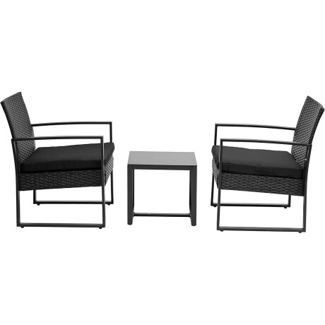 Set Juego Jardín Ratán X2 Sillas + Mesa Patio Balcón Negro