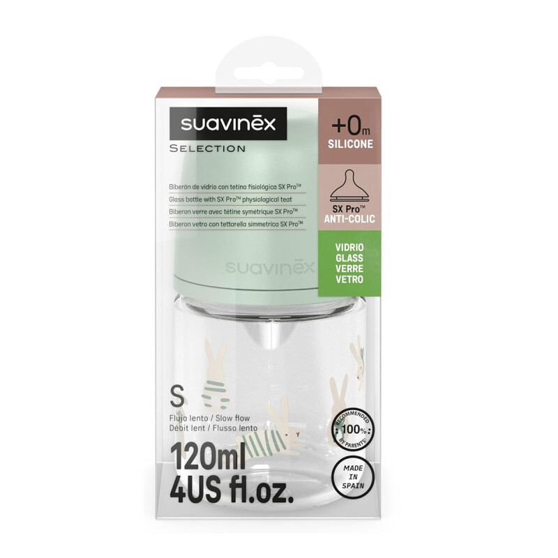 Biberón Mamadera Vidrio Tetina Fisiológica Sx Pro Silicona Flujo Lento 120ml Suavinex Biberón Mamadera Vidrio Tetina Fisiológica Sx Pro Silicona Flujo Lento 120ml Suavinex