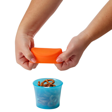 Cerealero vaso con tapa de silicona azul naranja