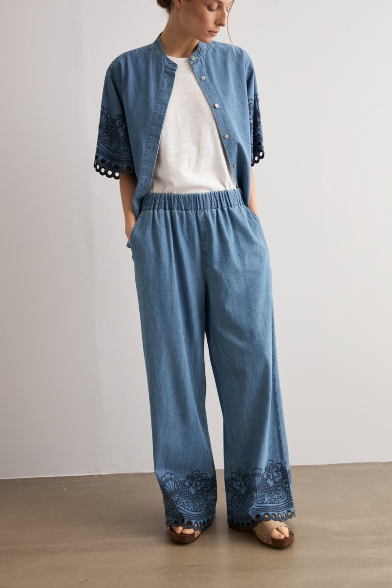 Pantalón de jean bordado jean medio