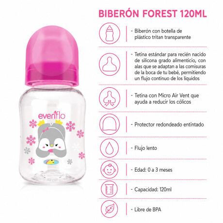 Mamadera Evenflo Forest Bebés 0-3M 120Ml Tetina Flujo Lento Rosa