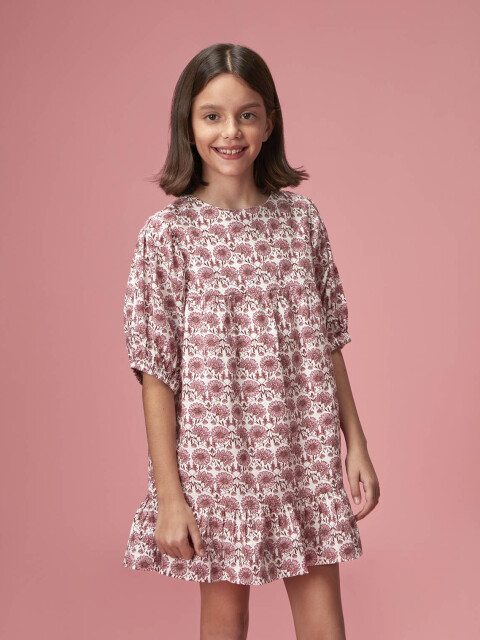 Vestido Estampado Flores Berenjena