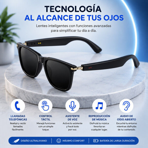 Lentes Inteligentes Bluetooth Música Llamadas Deporte Vq-pag08 NEGRO