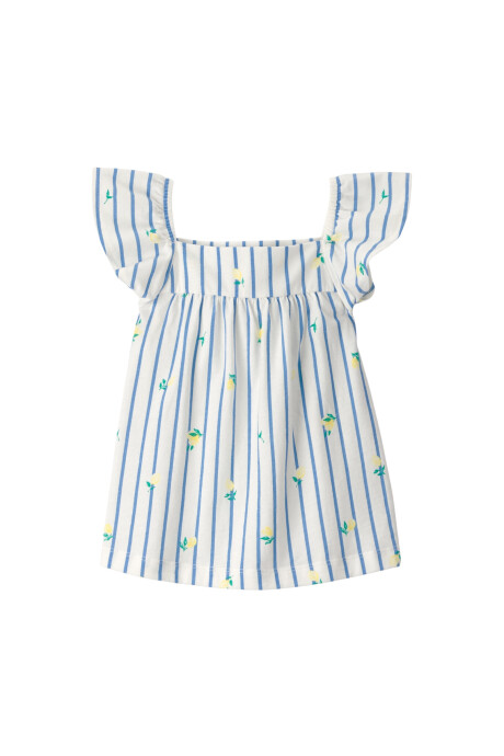Blusa de algodón, manga corta, diseño a rayas y limones Sin color