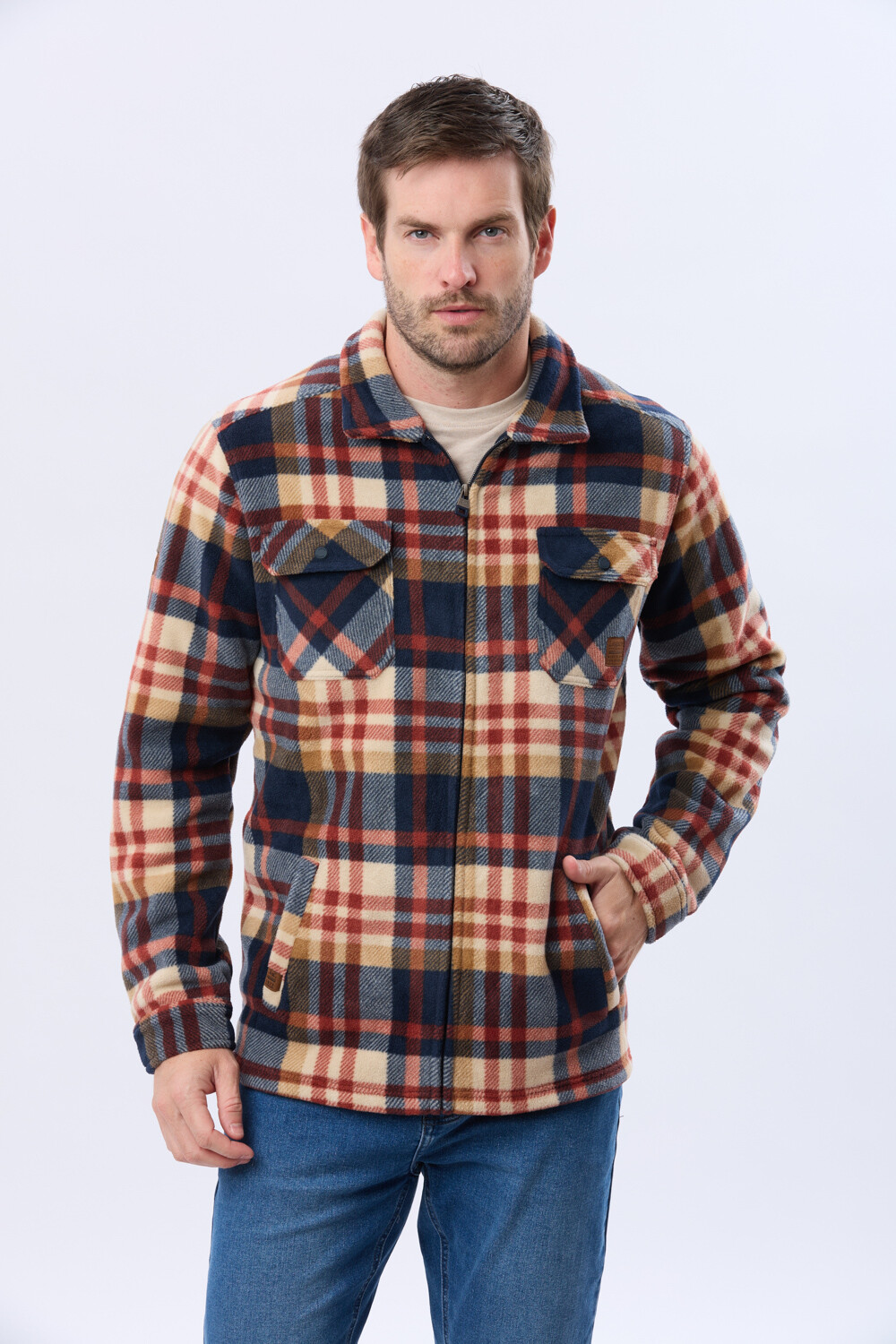 CAMPERA POLAR A CUADROS Azul