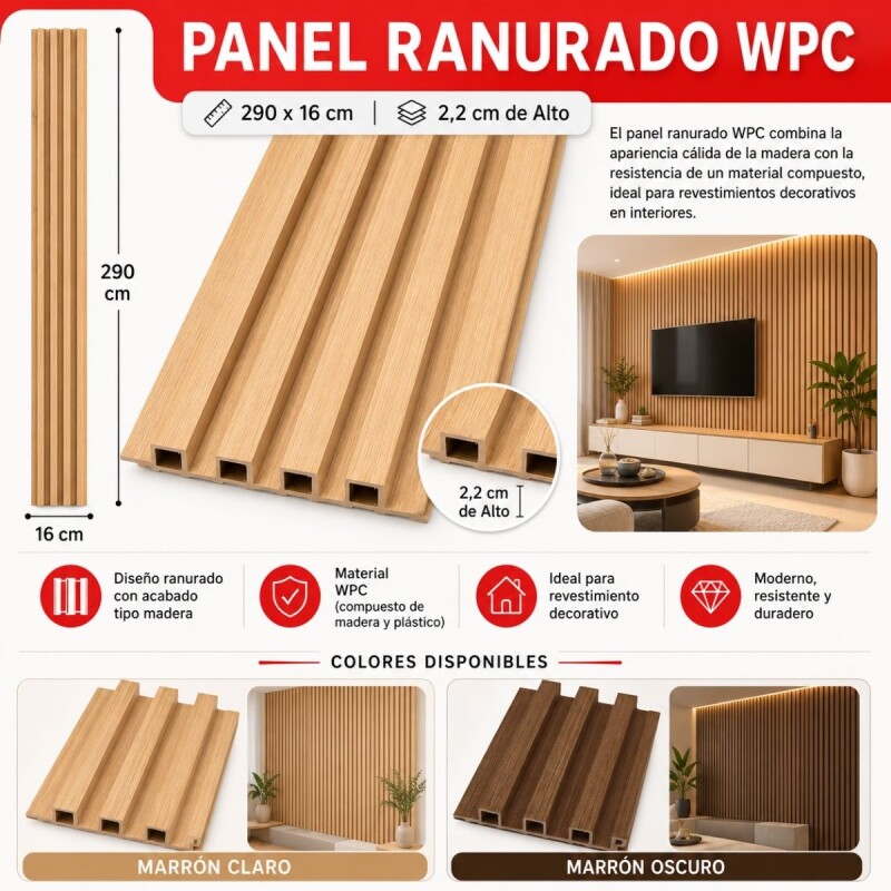 Set x10 Panel ranurado WPC 290x16cm MARRON CLARO