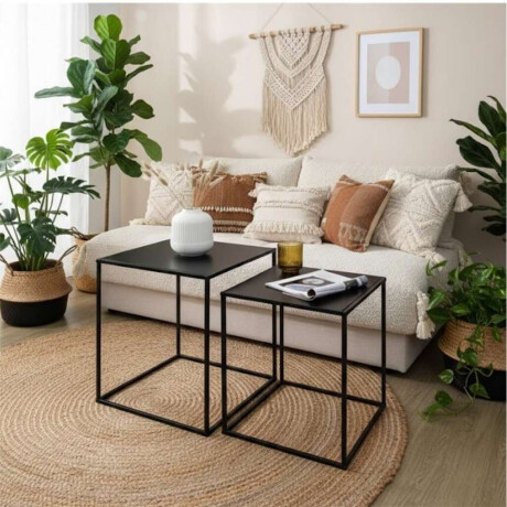 Set 2 Mesas Aux 38X38X41/34X34X37Cm Metal Negro