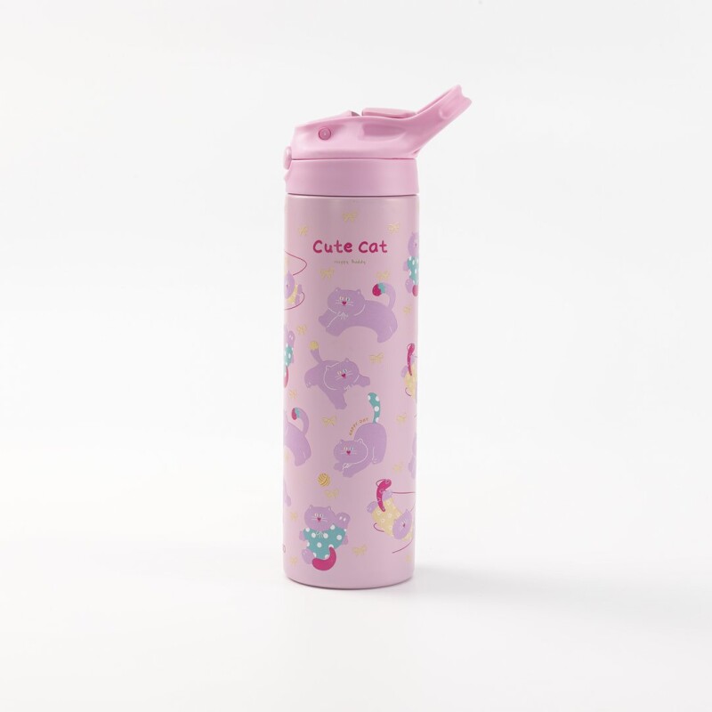 BOTELLA TÉRMICA INFANTIL GATO MIMI CON TAPA FLIP (500 ML / ROSA) BOTELLA TÉRMICA INFANTIL GATO MIMI CON TAPA FLIP (500 ML / ROSA)