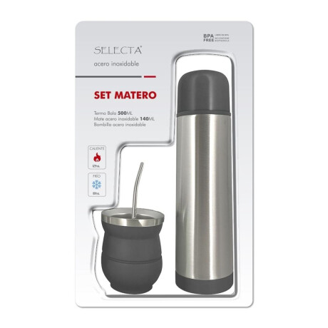 Set Invierno Manta Frazada Polar 2 Pza + Termo Mate Bombilla Gris