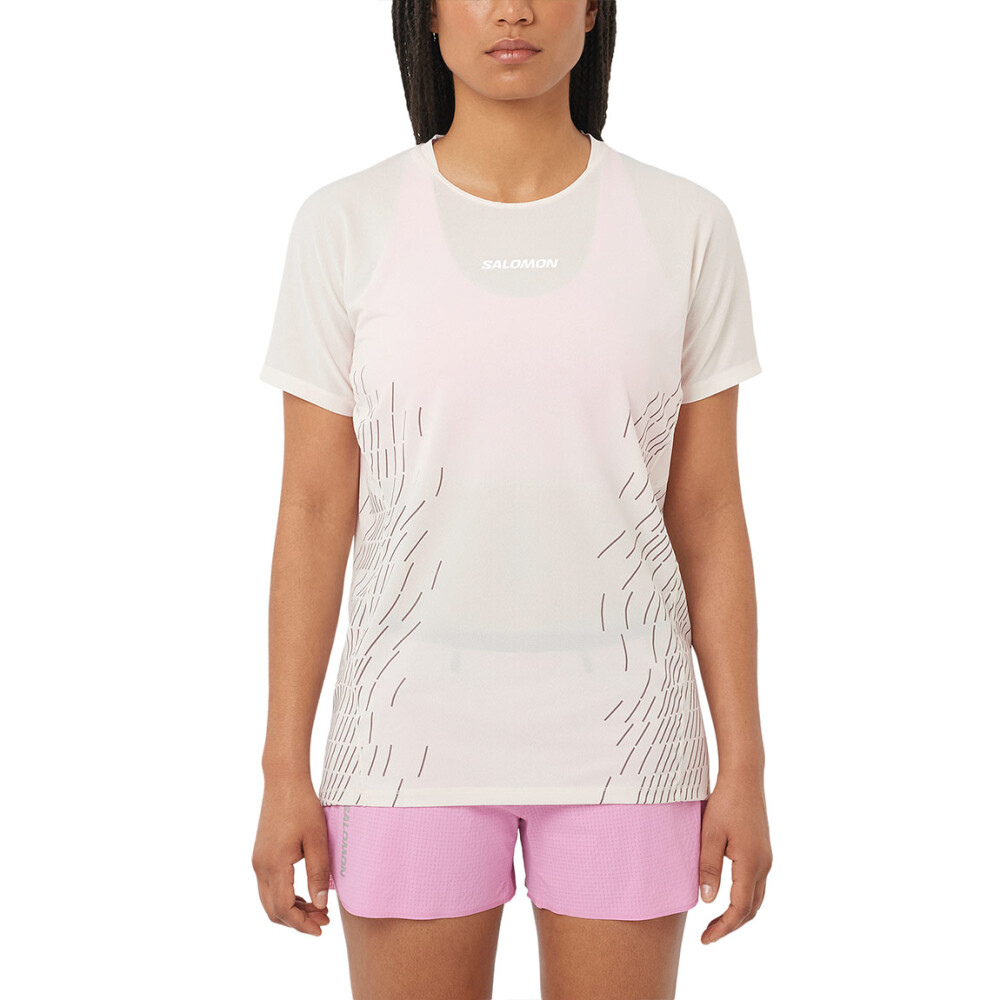 Salomon Remera manga corta Sense Aero SS tee GFX W para Mujer - Blanco Blanco