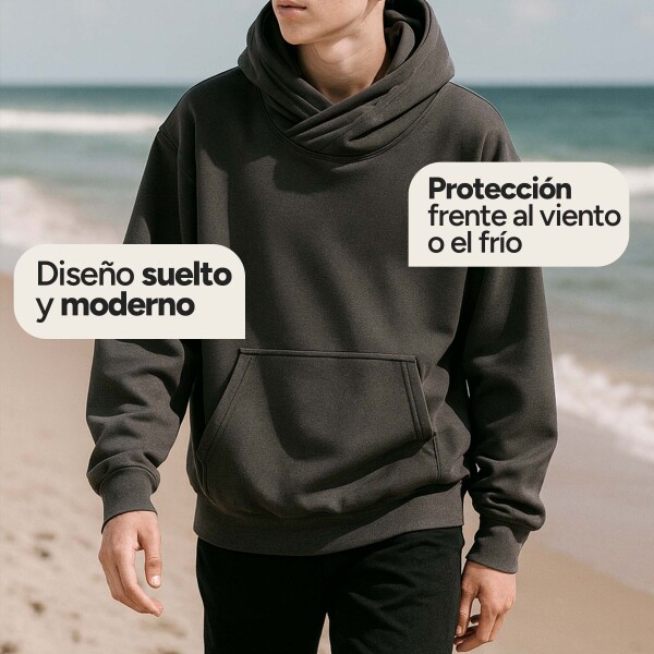Canguro Buzo OverSize Capucha Cuello Frio Invierno Unisex Color Gris Talle L