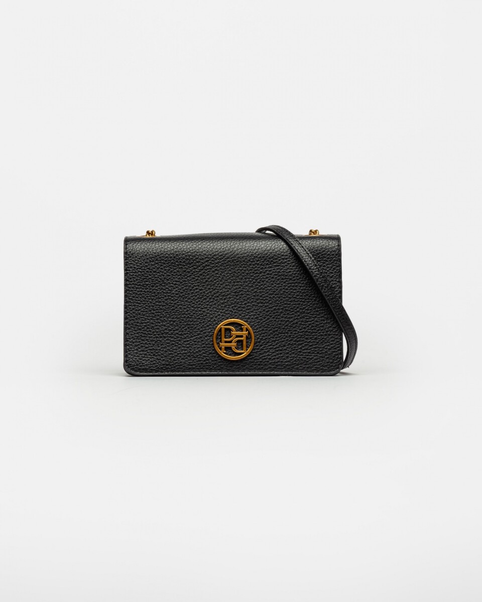 Bandolera Lola En Efecto Cuero Graneado - Negro 