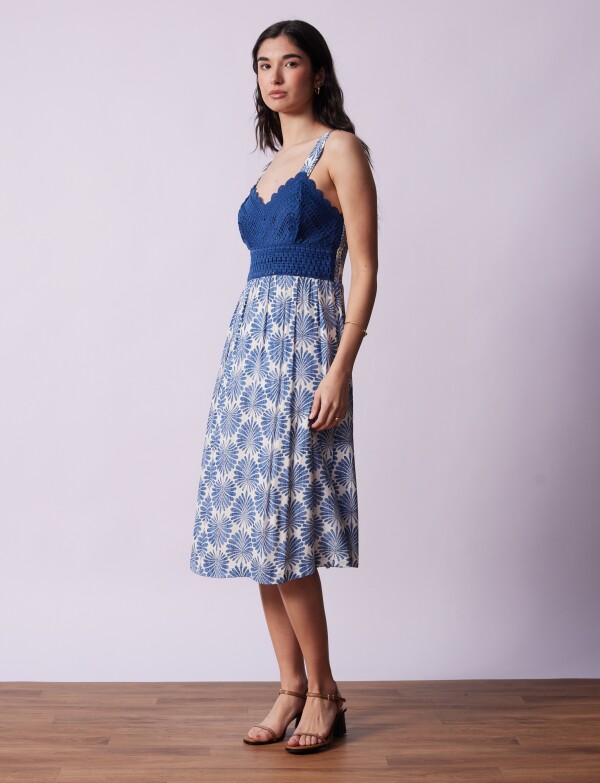 Vestido Detalle Crochet AZUL/BLANCO