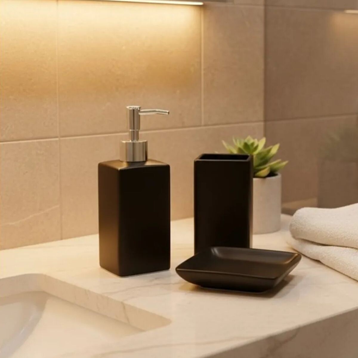 Set x3 piezas de baño en cerámica - NEGRO 
