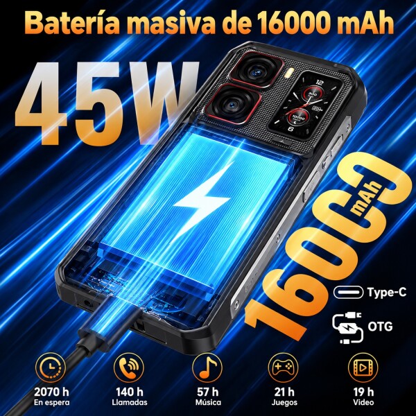 Celular De Trabajo Oukitel Resistente Wp300 5g 36(12+24)gb 512gb 16000mah CEL OUKITEL WP300 5G 12/512GB NEGRO