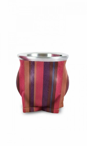 MATE DE CERÁMICA CHICO DELTA RAYAS TRAMADAS CORAL Y VIOLETA