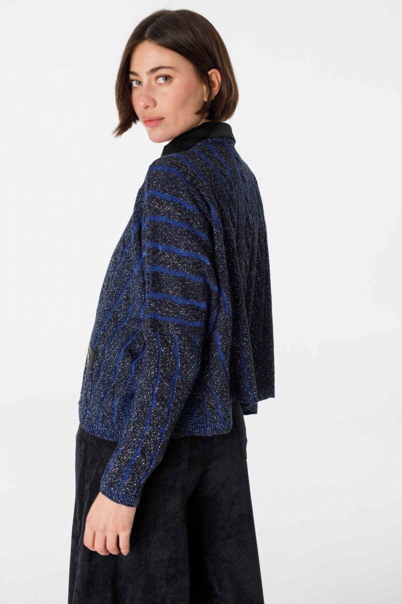 Sweater Oceano Crop Azul/Negro Lurex