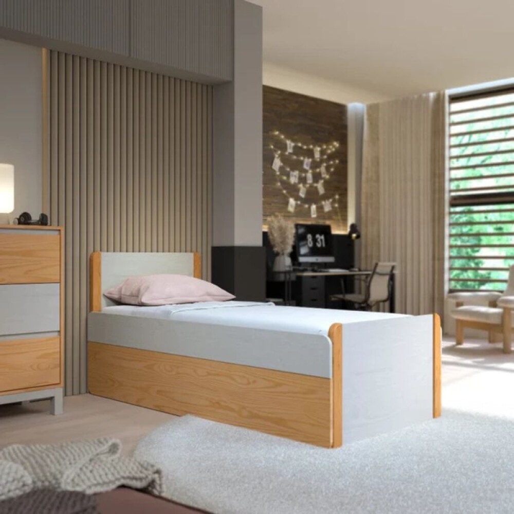 Cama 1 plaza - Madera Maciza con baúl - Flow Cama 1 plaza - Madera Maciza con baúl - Flow