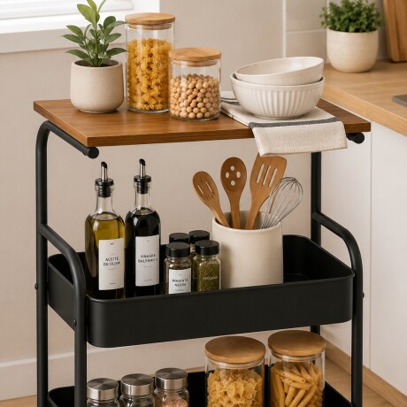 Carrito Organizador Multiuso C/Mesa 3Niv Con Ruedas 360 Negro