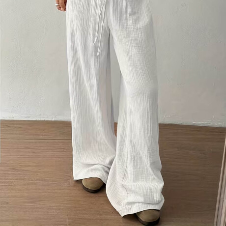 Set 2 Pantalones Palazzo Dama Tipo Lino Anchos Verano Blanco