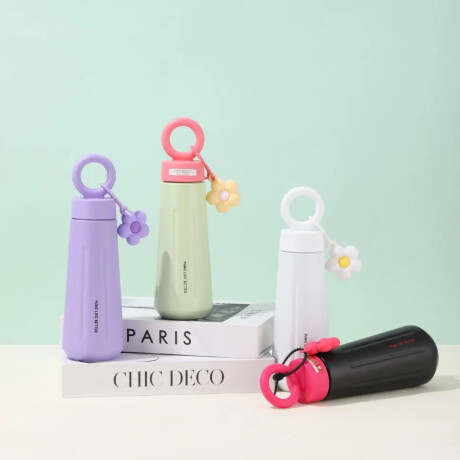 Botella térmica de acero con asa y colgante de flor 450ml Verde