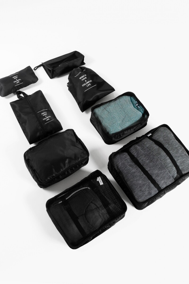 Set de 8 estuches organizadores para viaje negro