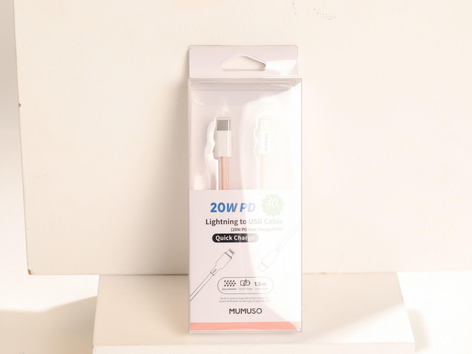 CABLE LIGHTNING A USB (CARGA RÁPIDA 20W PD/ROSA) 