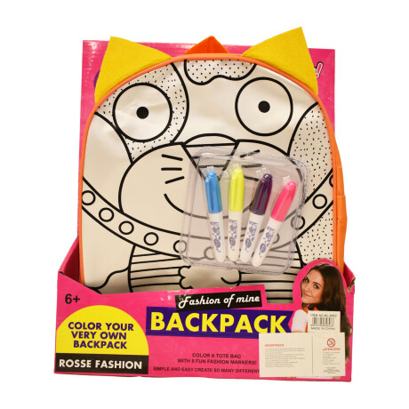 Mochila Creativa P/Pintar Infantil C/4 Marcadores 30×24×9cm Naranja/amarillo