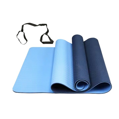Colchoneta Mat Tpe 6 Mm Doble Color Azul Yoga Pilates con Correa Colchoneta Mat Tpe 6 Mm Doble Color Azul Yoga Pilates con Correa