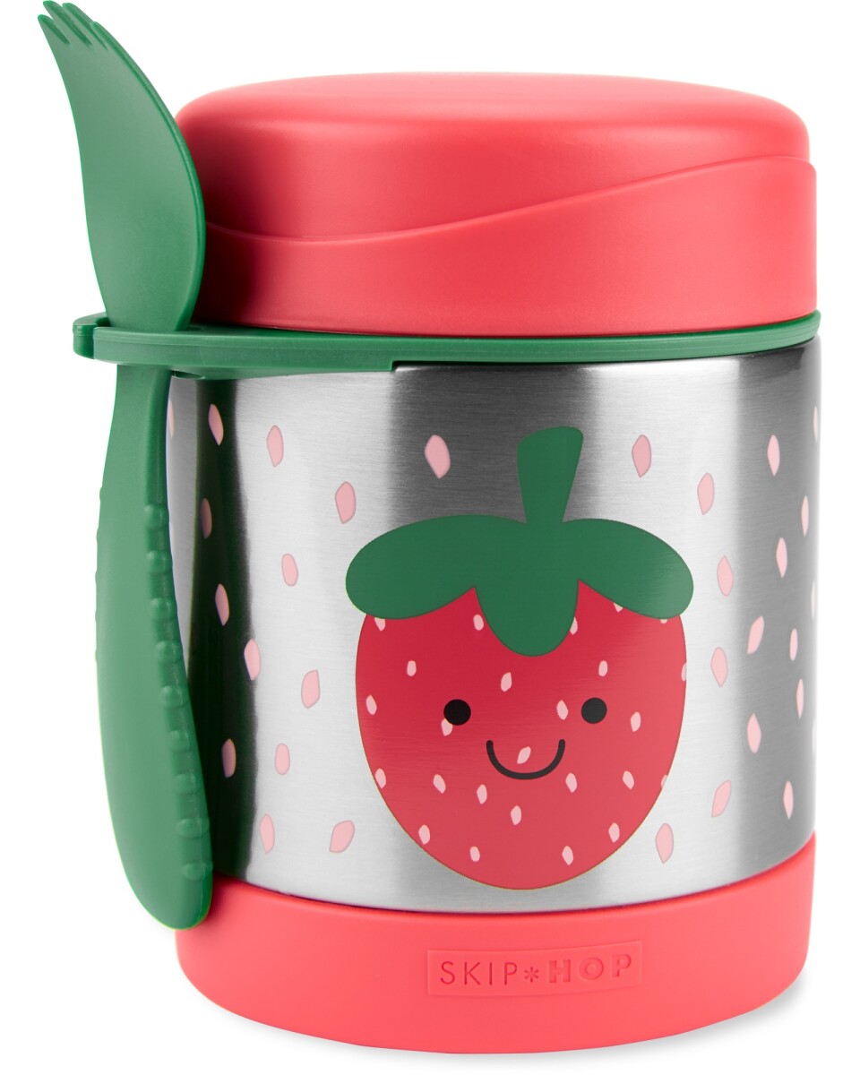 Tupper de acero inoxidable con cubierto, diseño frutilla 