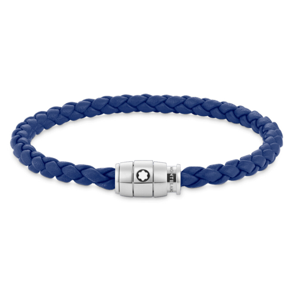 Pulsera de cuero azul con cierre de 3 anillos de acero Pulsera de cuero azul con cierre de 3 anillos de acero