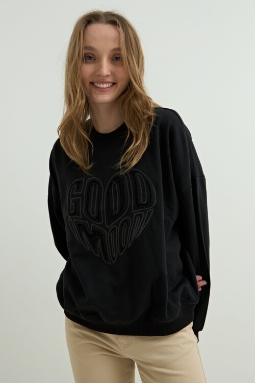 Sweatshirt efecto lavado Good Mood NEGRO