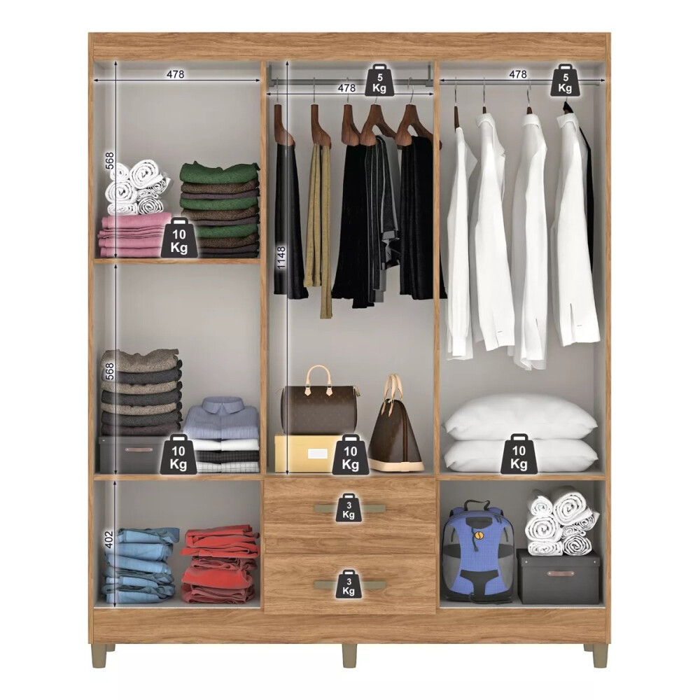 Combo dormitorio completo: Ropero + Sommier 2 plazas + Cómoda + 2 mesas de luz Combo dormitorio completo: Ropero + Sommier 2 plazas + Cómoda + 2 mesas de luz