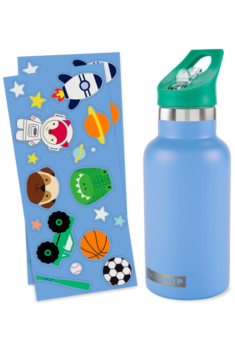 Botella de acero inoxidable con sorbito y stickers, azul Botella de acero inoxidable con sorbito y stickers, azul