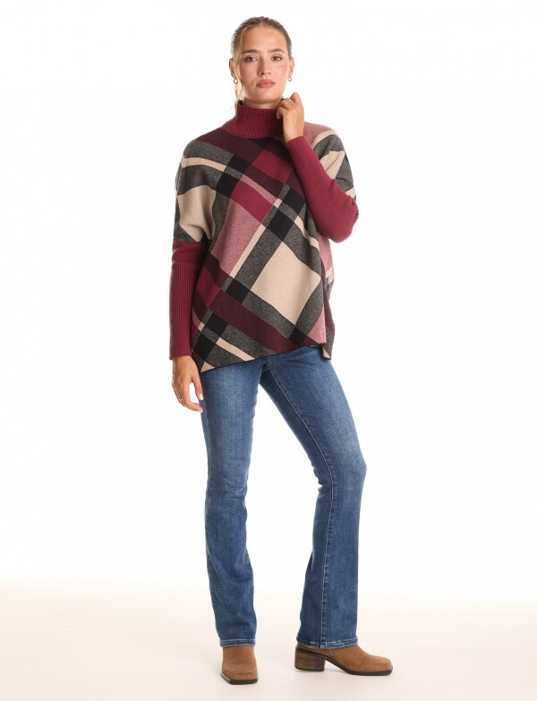 Polera Poncho Oversize MULTI/BORDEAUX