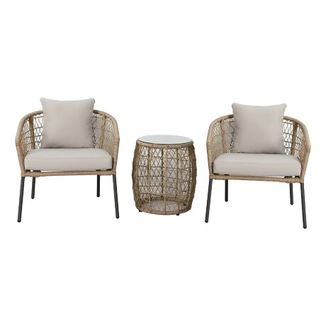 Juego De Jardin Rattan Lumax Exterior 2 Sillones + Mesa Beige