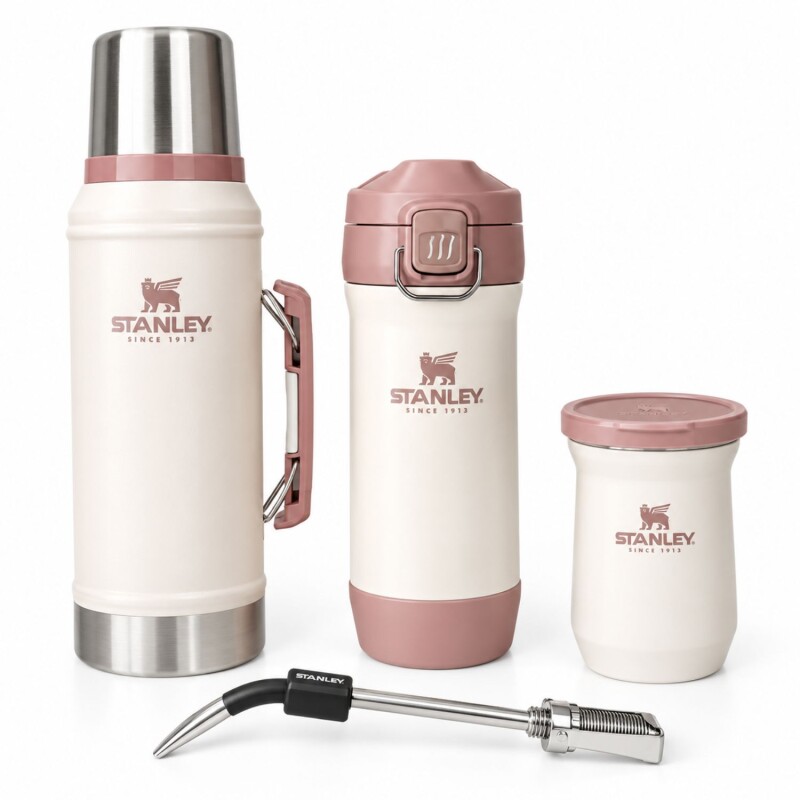 Set Stanley Super Completo termo/mate/bombilla/Yerbera Rosa