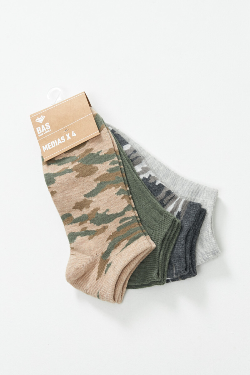 Pack X4 Medias Soquete Estampado Camuflado Gris