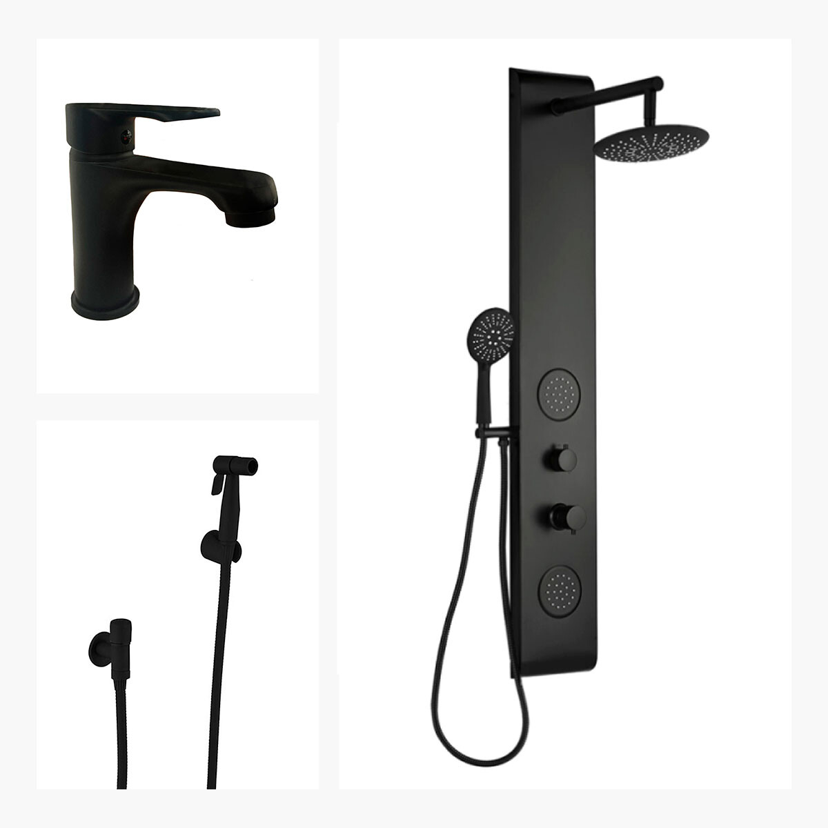 Juego De Griferia Panel De Ducha Lavatorio Bajo Y Ducha Higienica Agua Fria 